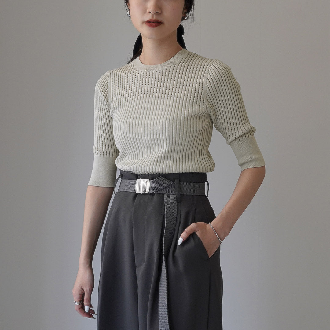 【50%OFF】ETRE TOKYO(エトレトウキョウ) ハーフスリーブリブメッシュニットプルオーバー 1224311156-0
