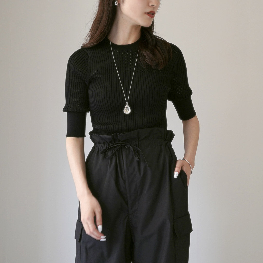【50%OFF】ETRE TOKYO(エトレトウキョウ) ハーフスリーブリブメッシュニットプルオーバー 1224311156-0