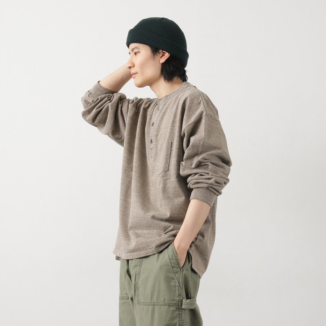 REMI RELIEF(レミレリーフ) 別注 メランジ天竺 ロングスリーブ ヘンリーネック ポケットTシャツ