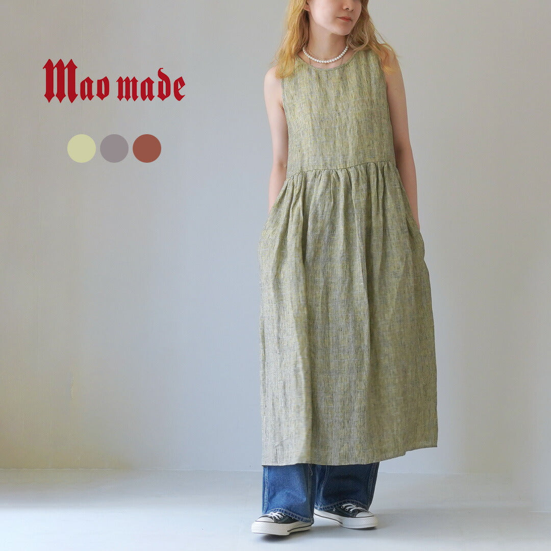 【30%OFF】MAO MADE(マオメイド) リネン チェック&ストライプ ワンピース