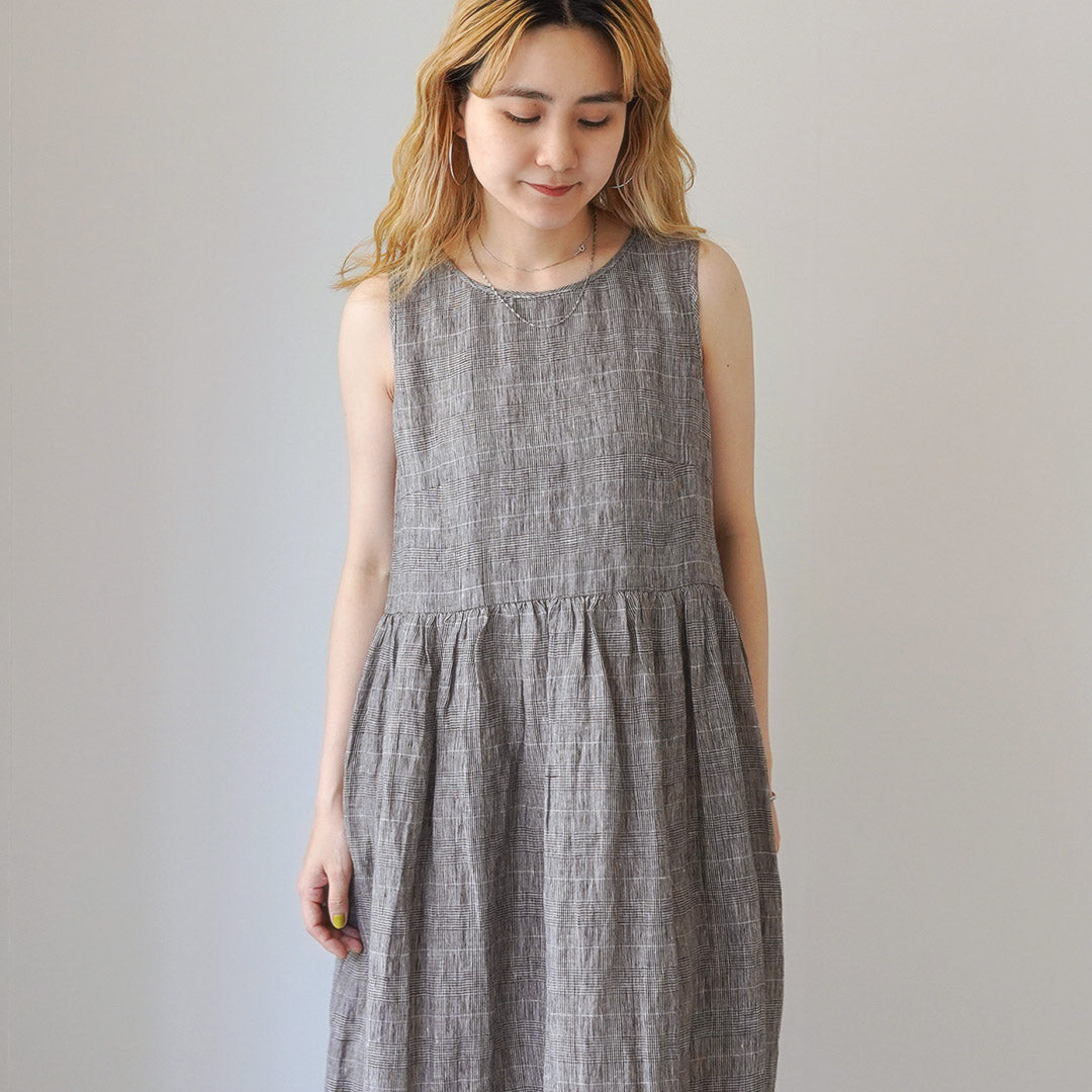 【30%OFF】MAO MADE(マオメイド) リネン チェック&ストライプ ワンピース