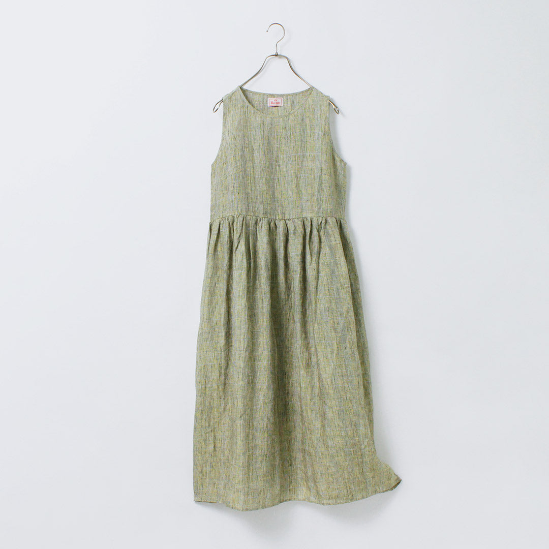 【30%OFF】MAO MADE(マオメイド) リネン チェック&ストライプ ワンピース