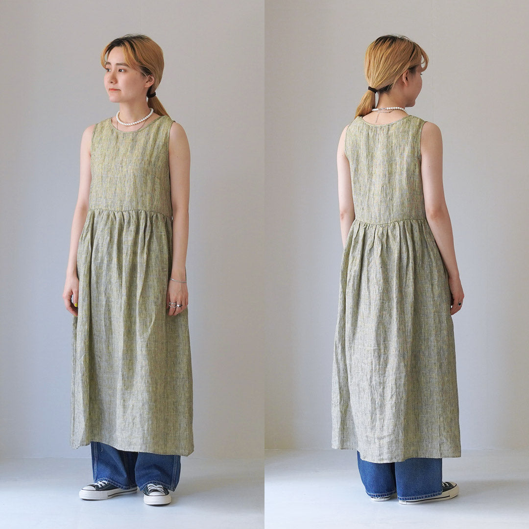 【30%OFF】MAO MADE(マオメイド) リネン チェック&ストライプ ワンピース