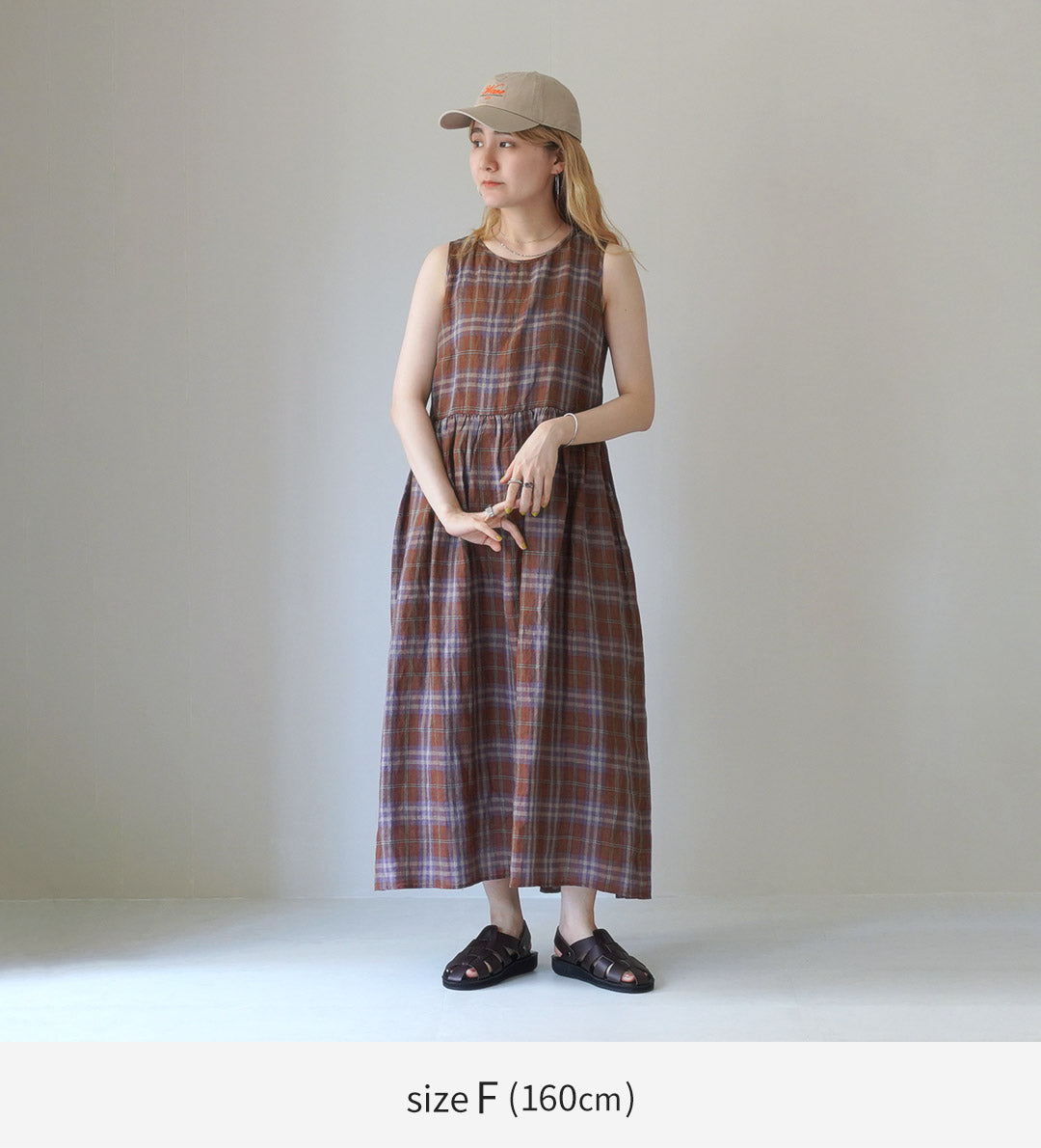 【30%OFF】MAO MADE(マオメイド) リネン チェック&ストライプ ワンピース