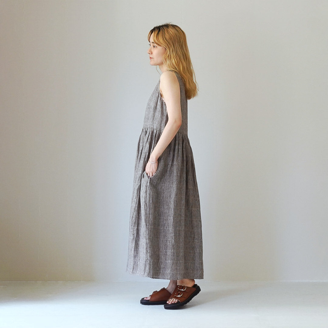 【30%OFF】MAO MADE(マオメイド) リネン チェック&ストライプ ワンピース