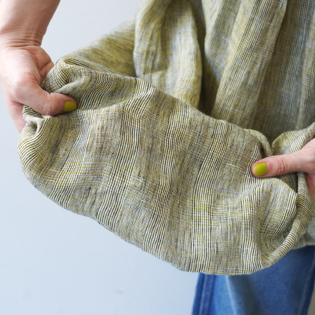 【30%OFF】MAO MADE(マオメイド) リネン チェック&ストライプ ワンピース