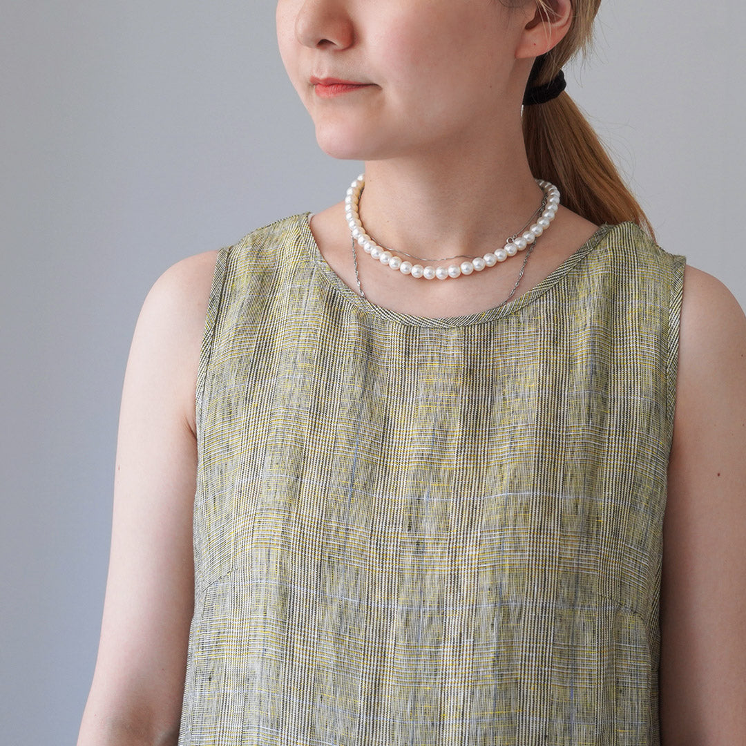 【30%OFF】MAO MADE(マオメイド) リネン チェック&ストライプ ワンピース