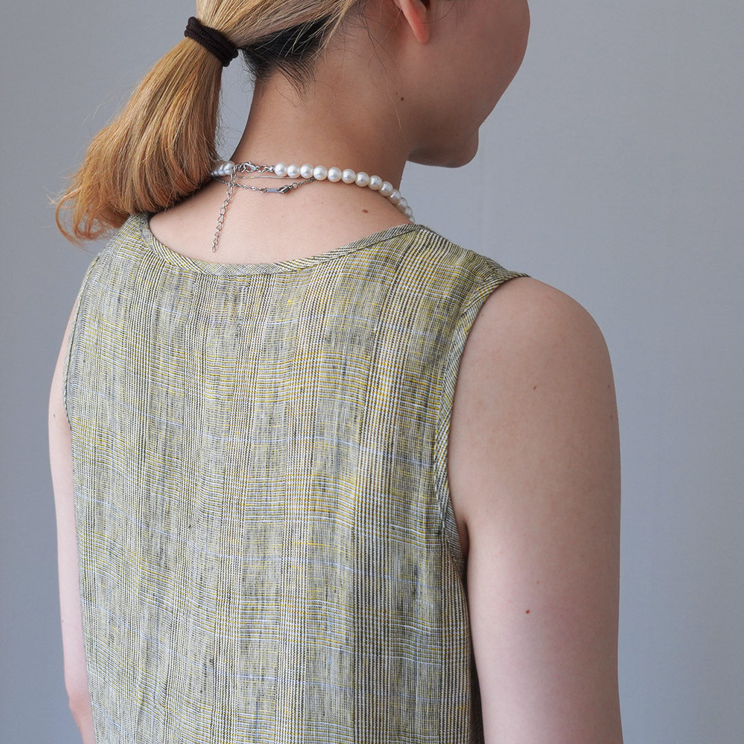 【30%OFF】MAO MADE(マオメイド) リネン チェック&ストライプ ワンピース