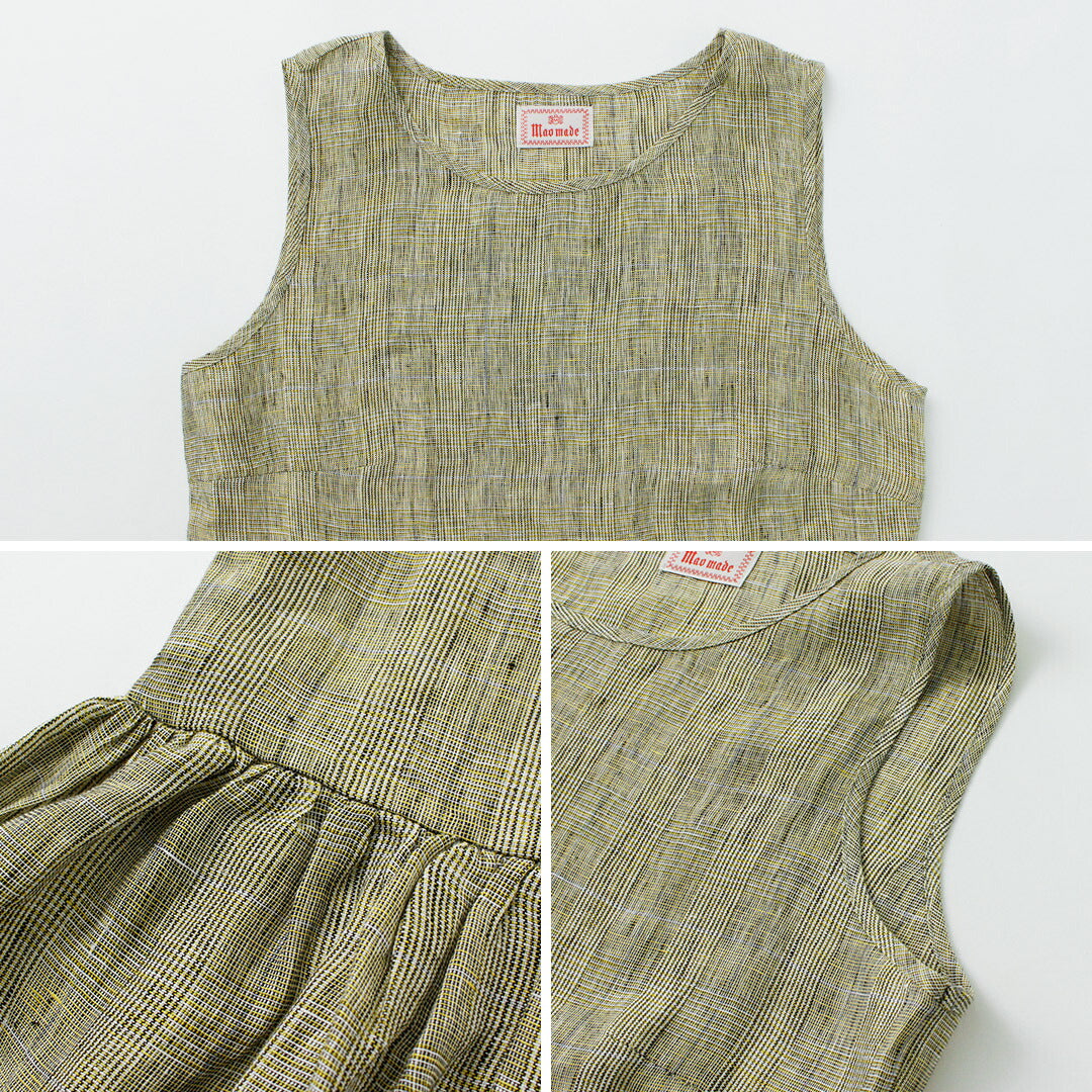 【30%OFF】MAO MADE(マオメイド) リネン チェック&ストライプ ワンピース