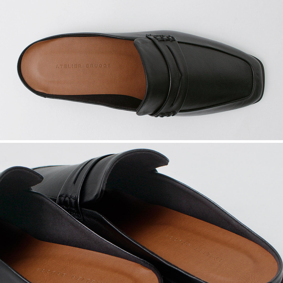 【30%OFF】ATELIER BRUGGE(アトリエブルージュ) ソフトローファー ミュール シープレザー