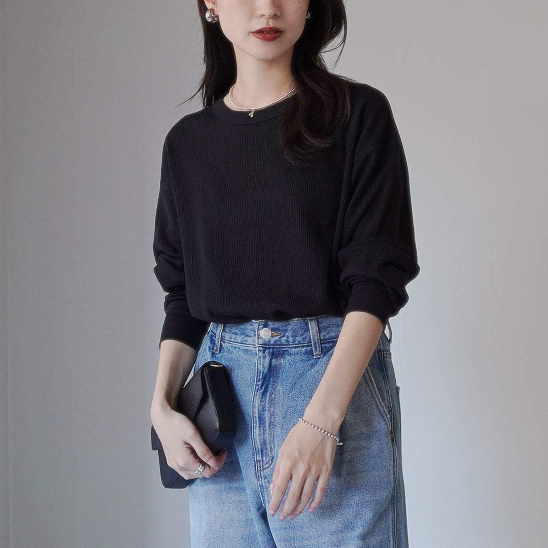 HEALTHKNIT(ヘルスニット) ベーシックワッフル ラウンドヘム クルーネック W