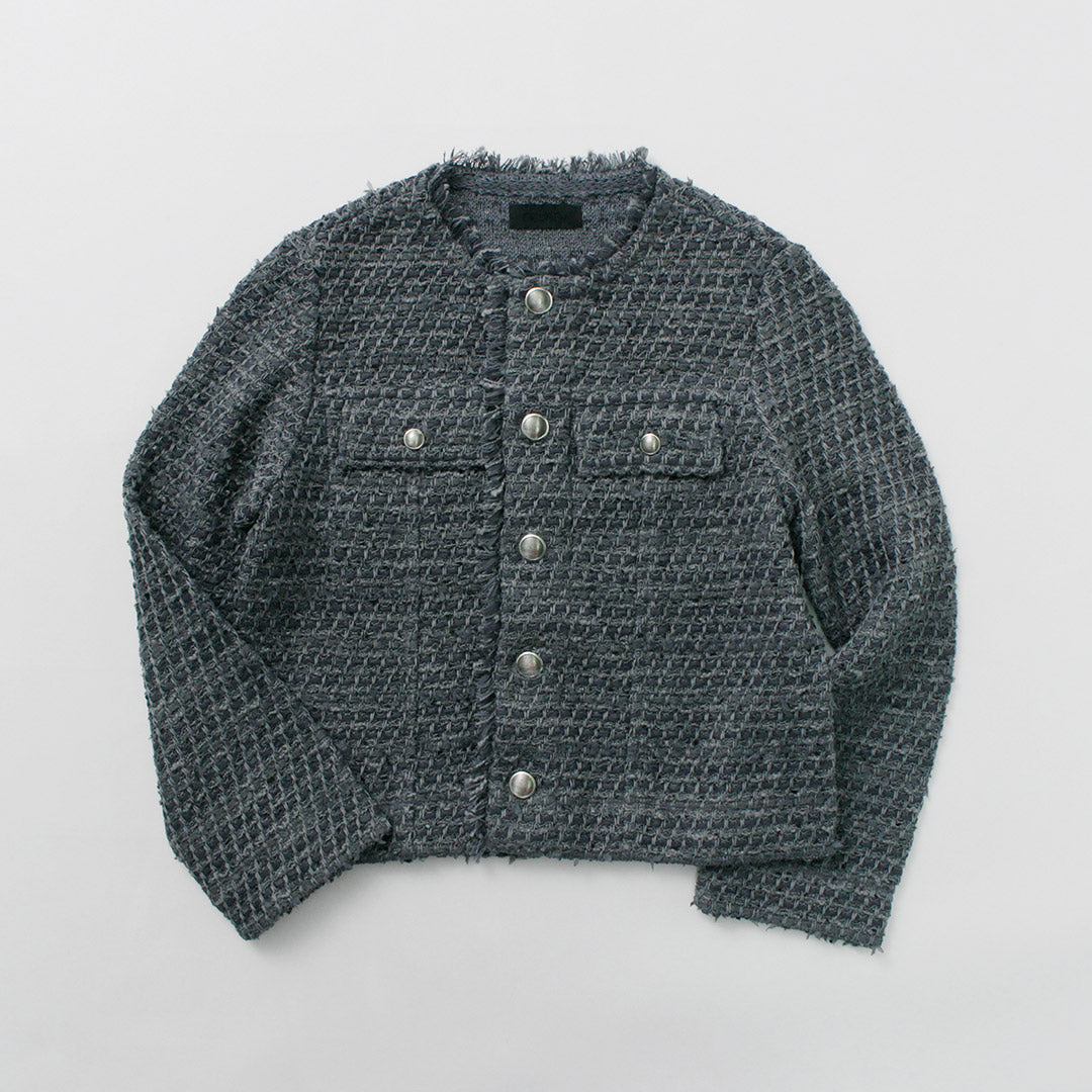 【20%OFF】COOHEM(コーヘン) ノーカラー ニットツイードジャケット