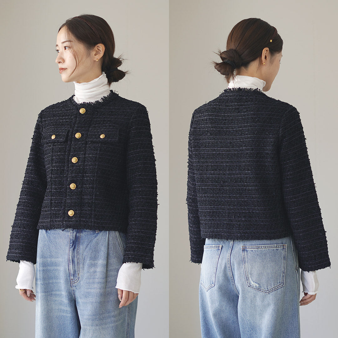 【20%OFF】COOHEM(コーヘン) ノーカラー ニットツイードジャケット