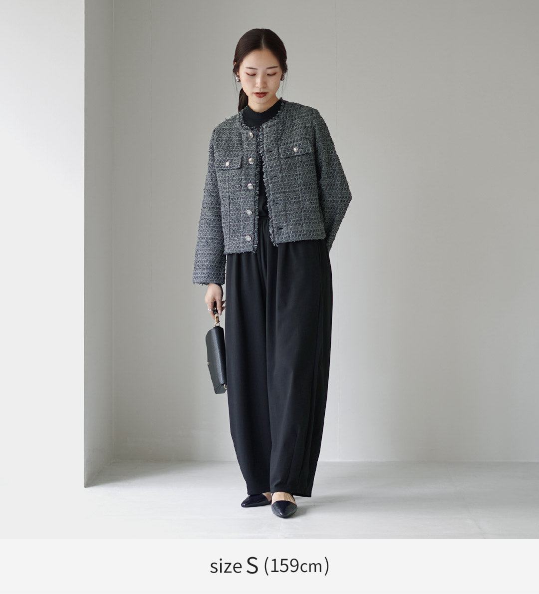 【20%OFF】COOHEM(コーヘン) ノーカラー ニットツイードジャケット