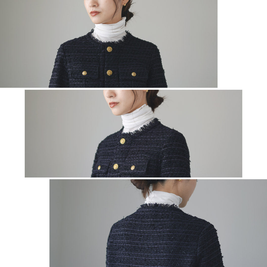 【20%OFF】COOHEM(コーヘン) ノーカラー ニットツイードジャケット