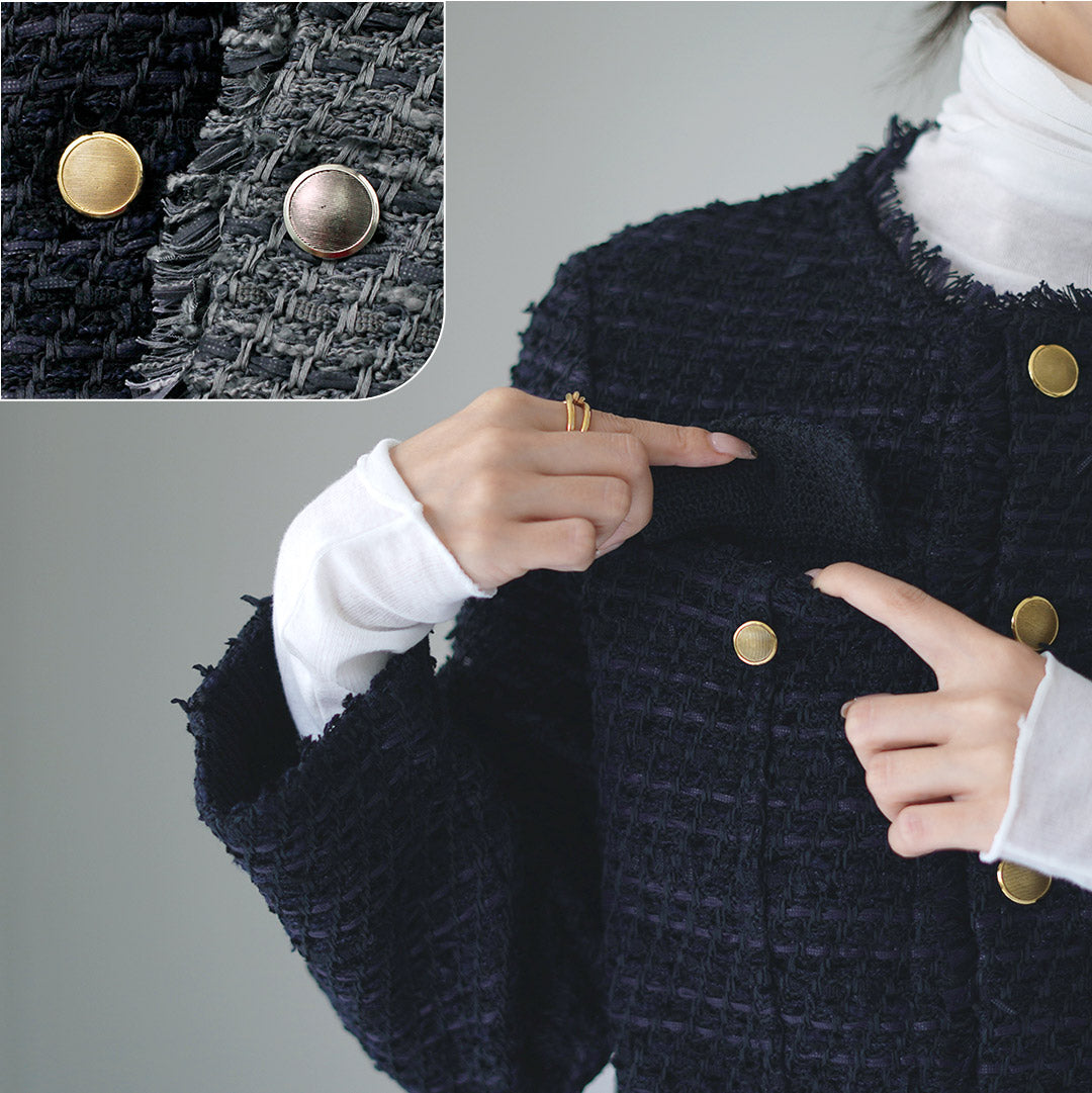 【20%OFF】COOHEM(コーヘン) ノーカラー ニットツイードジャケット