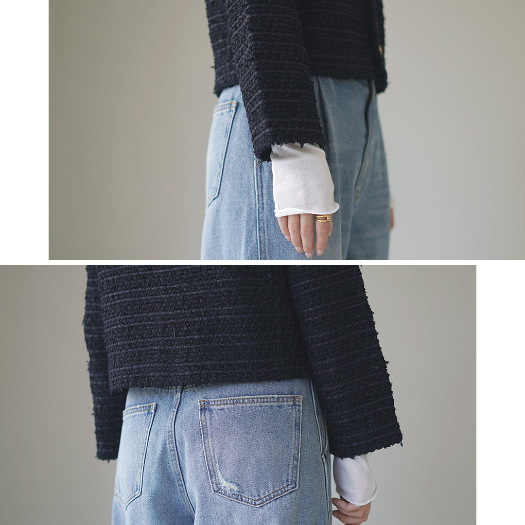 【20%OFF】COOHEM(コーヘン) ノーカラー ニットツイードジャケット