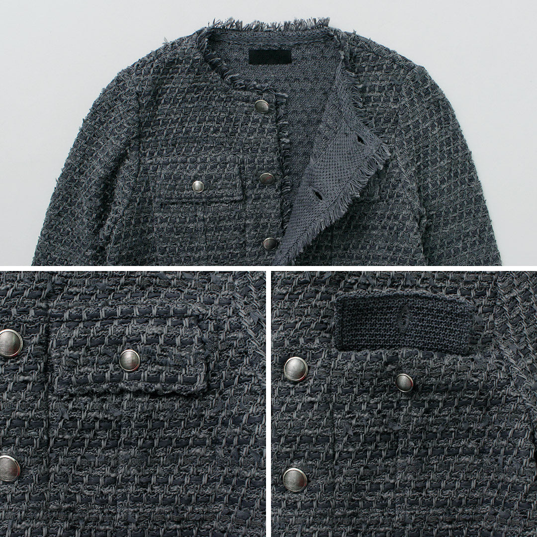 【20%OFF】COOHEM(コーヘン) ノーカラー ニットツイードジャケット