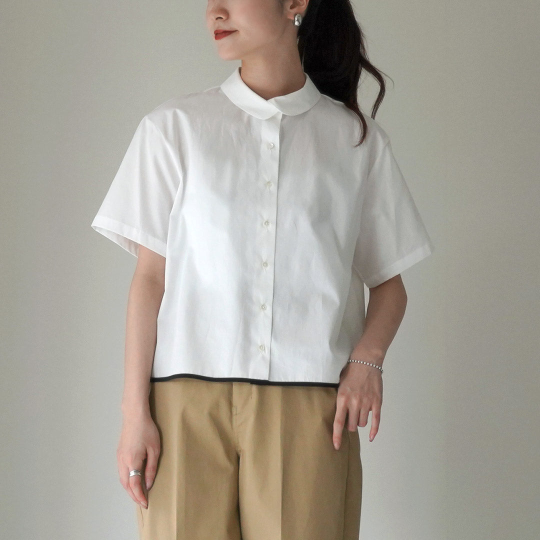 mizuiro ind(ミズイロインド) ラウンドカラー バイカラー ヘムラインシャツ