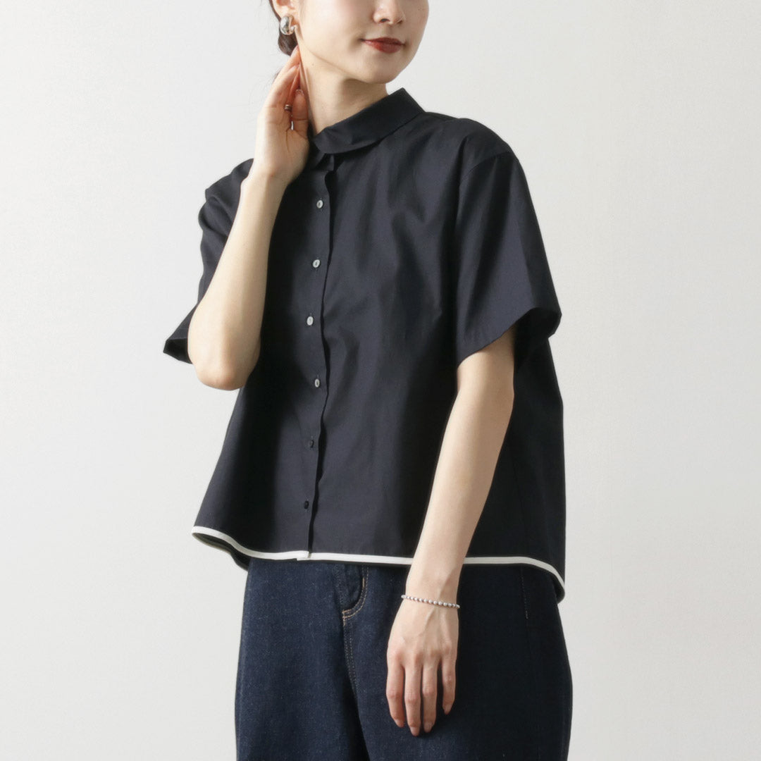 mizuiro ind(ミズイロインド) ラウンドカラー バイカラー ヘムラインシャツ