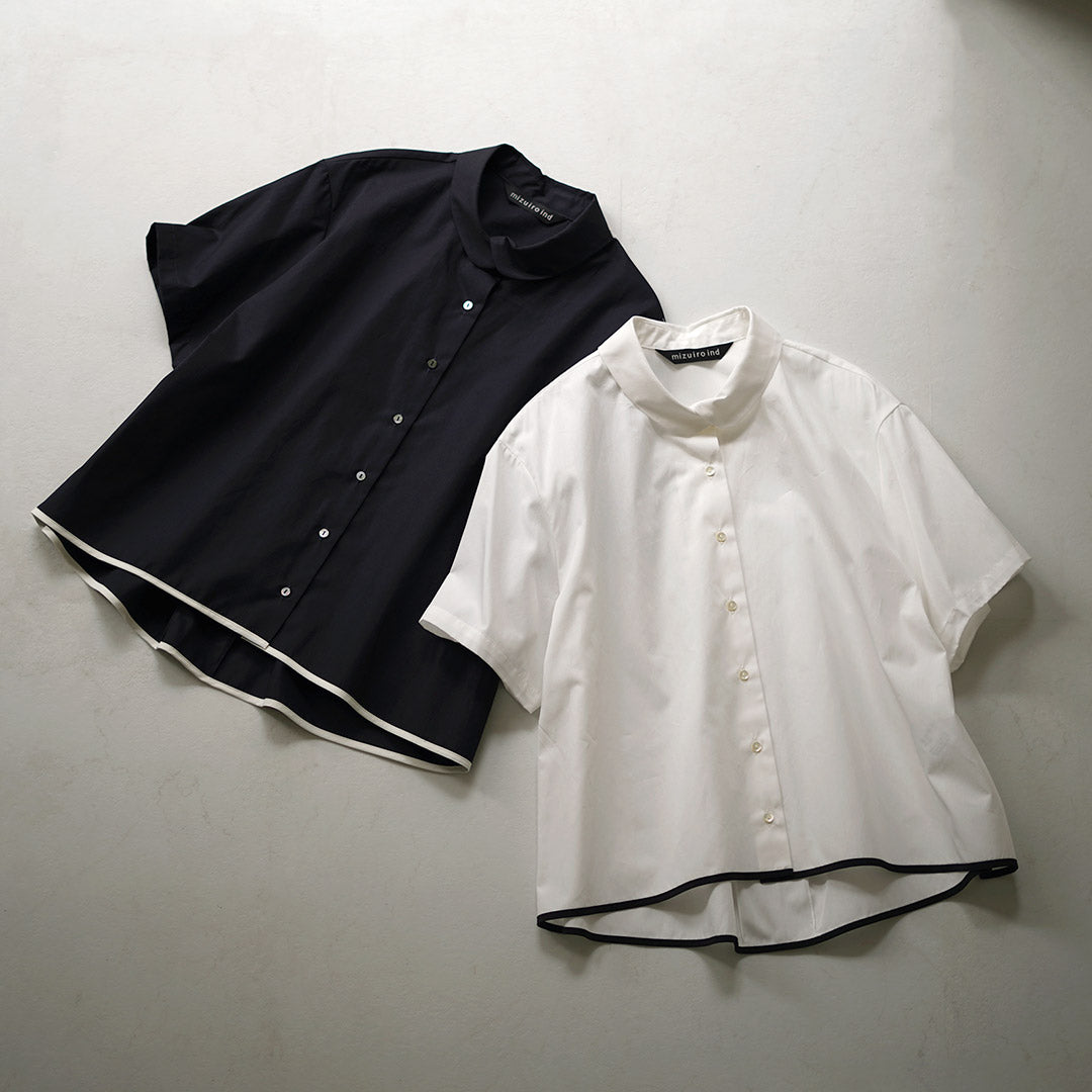 mizuiro ind(ミズイロインド) ラウンドカラー バイカラー ヘムラインシャツ