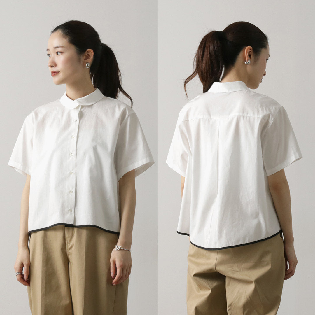 mizuiro ind(ミズイロインド) ラウンドカラー バイカラー ヘムラインシャツ