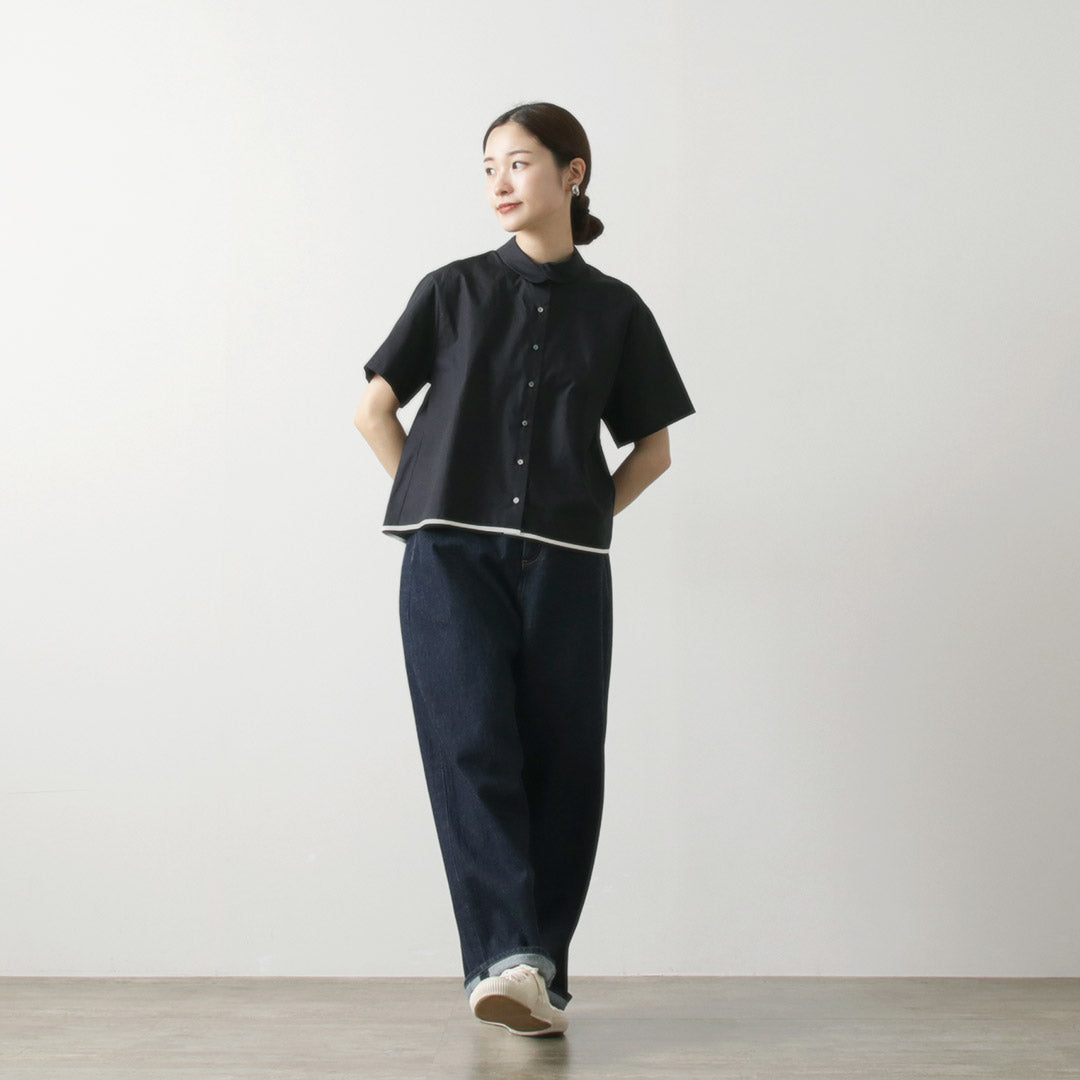 mizuiro ind(ミズイロインド) ラウンドカラー バイカラー ヘムラインシャツ