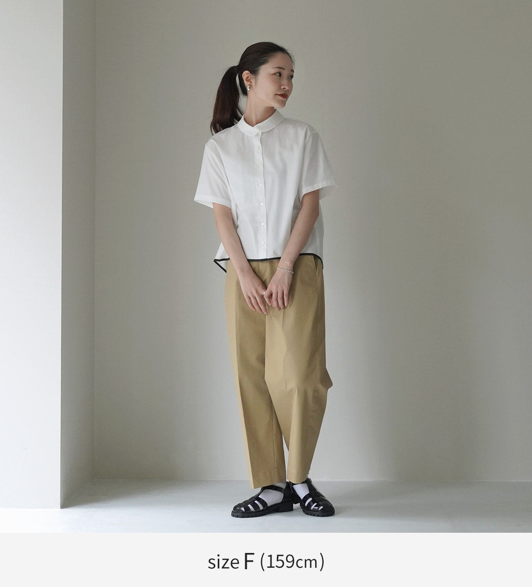 mizuiro ind(ミズイロインド) ラウンドカラー バイカラー ヘムラインシャツ