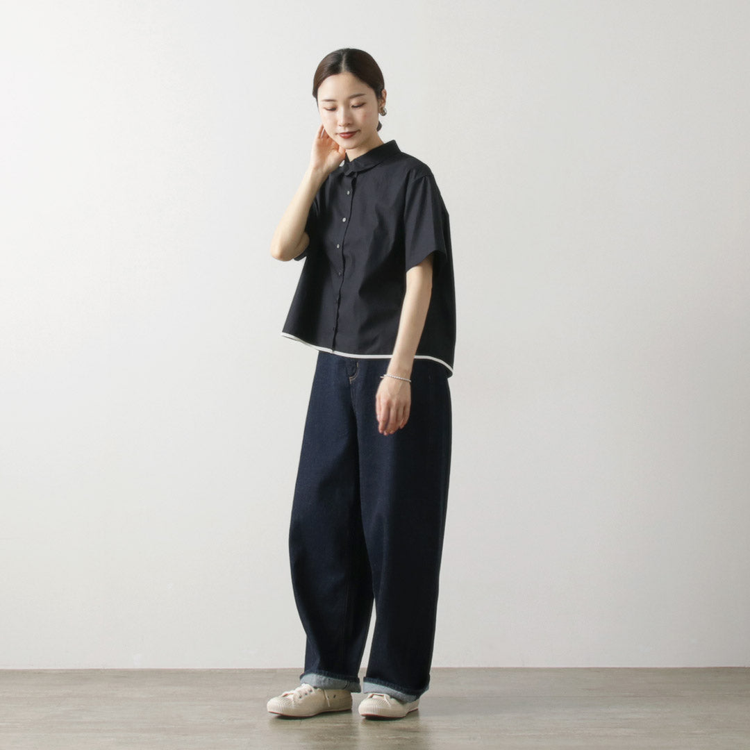 mizuiro ind(ミズイロインド) ラウンドカラー バイカラー ヘムラインシャツ