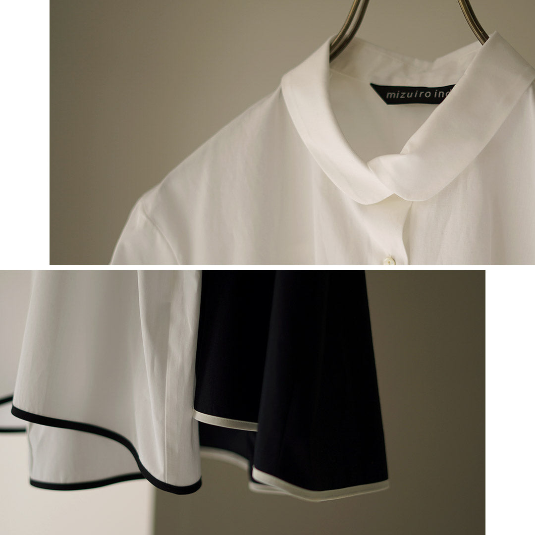 mizuiro ind(ミズイロインド) ラウンドカラー バイカラー ヘムラインシャツ