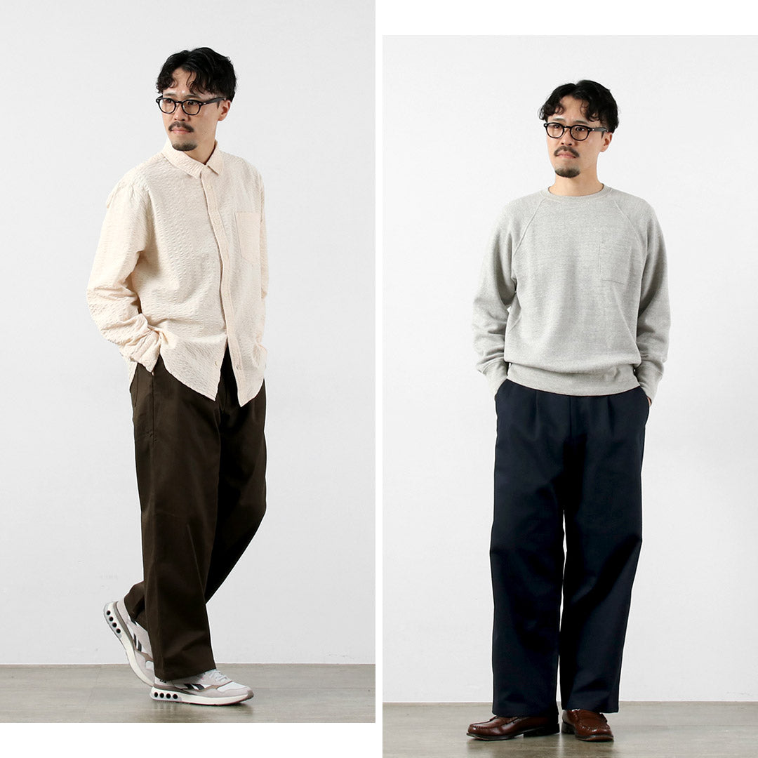 RE MADE IN TOKYO JAPAN(アールイー) コットンハードカルゼ タックワイドパンツ