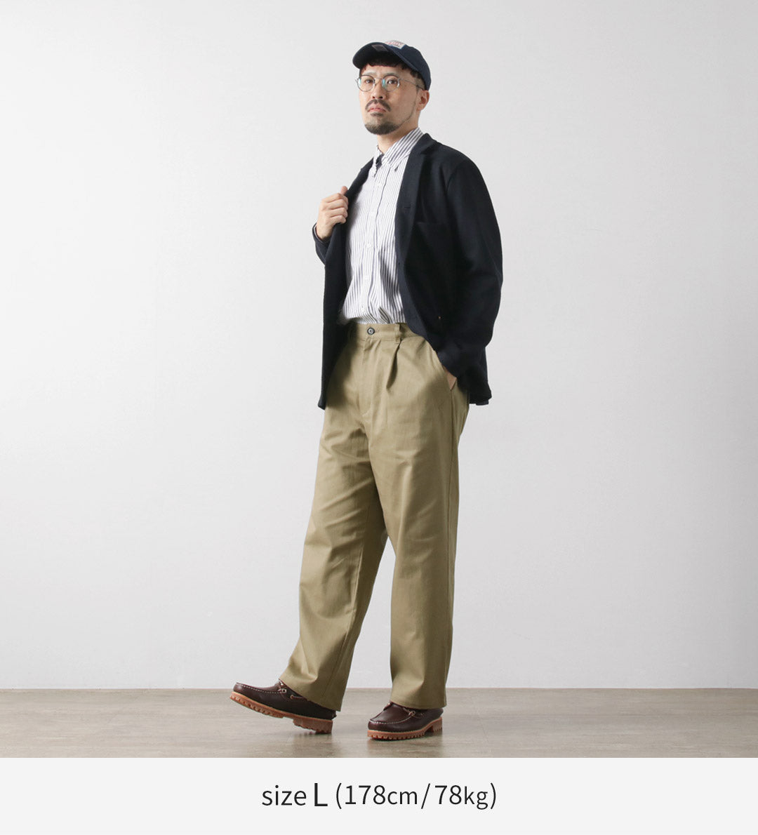 RE MADE IN TOKYO JAPAN(アールイー) コットンハードカルゼ タックワイドパンツ