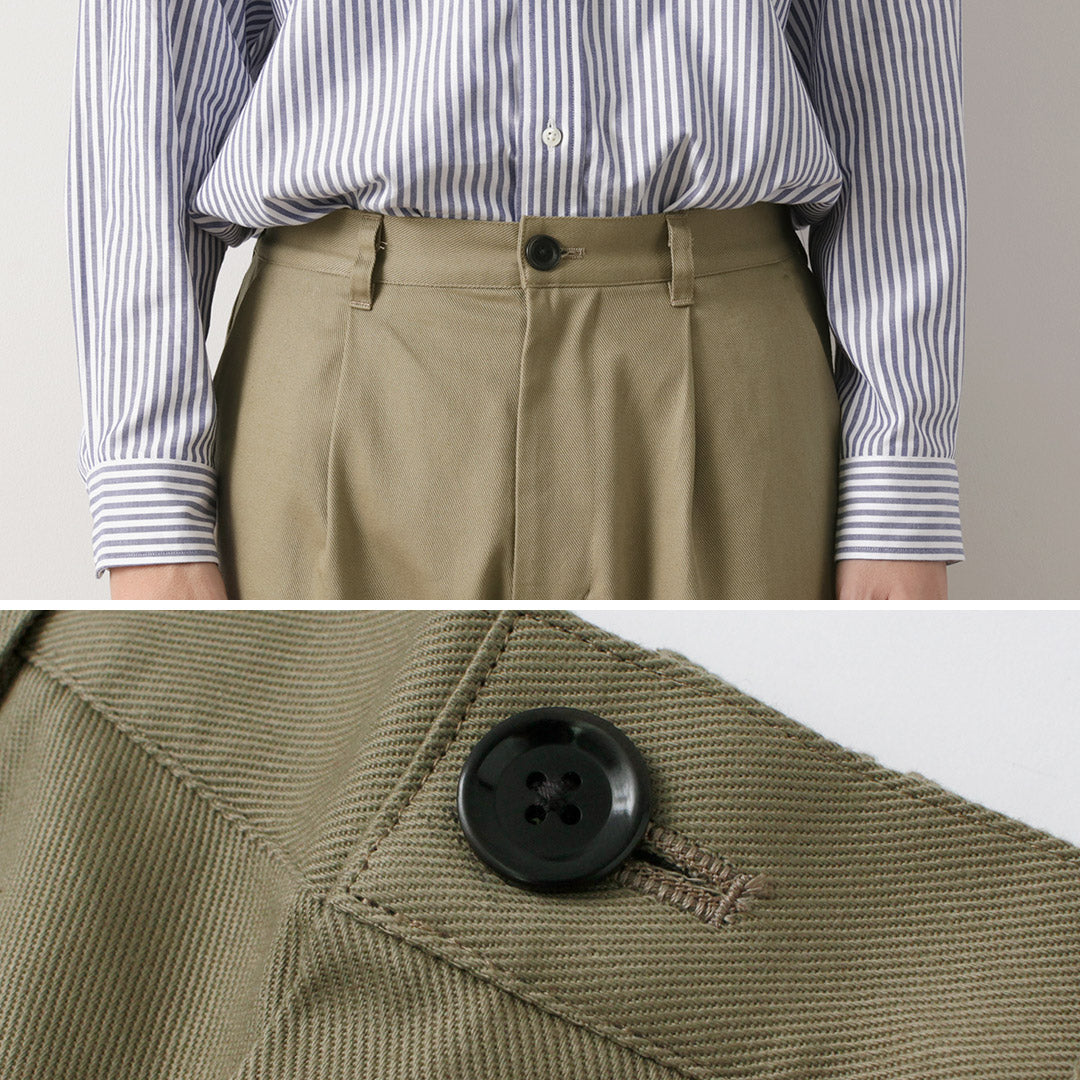 RE MADE IN TOKYO JAPAN(アールイー) コットンハードカルゼ タックワイドパンツ