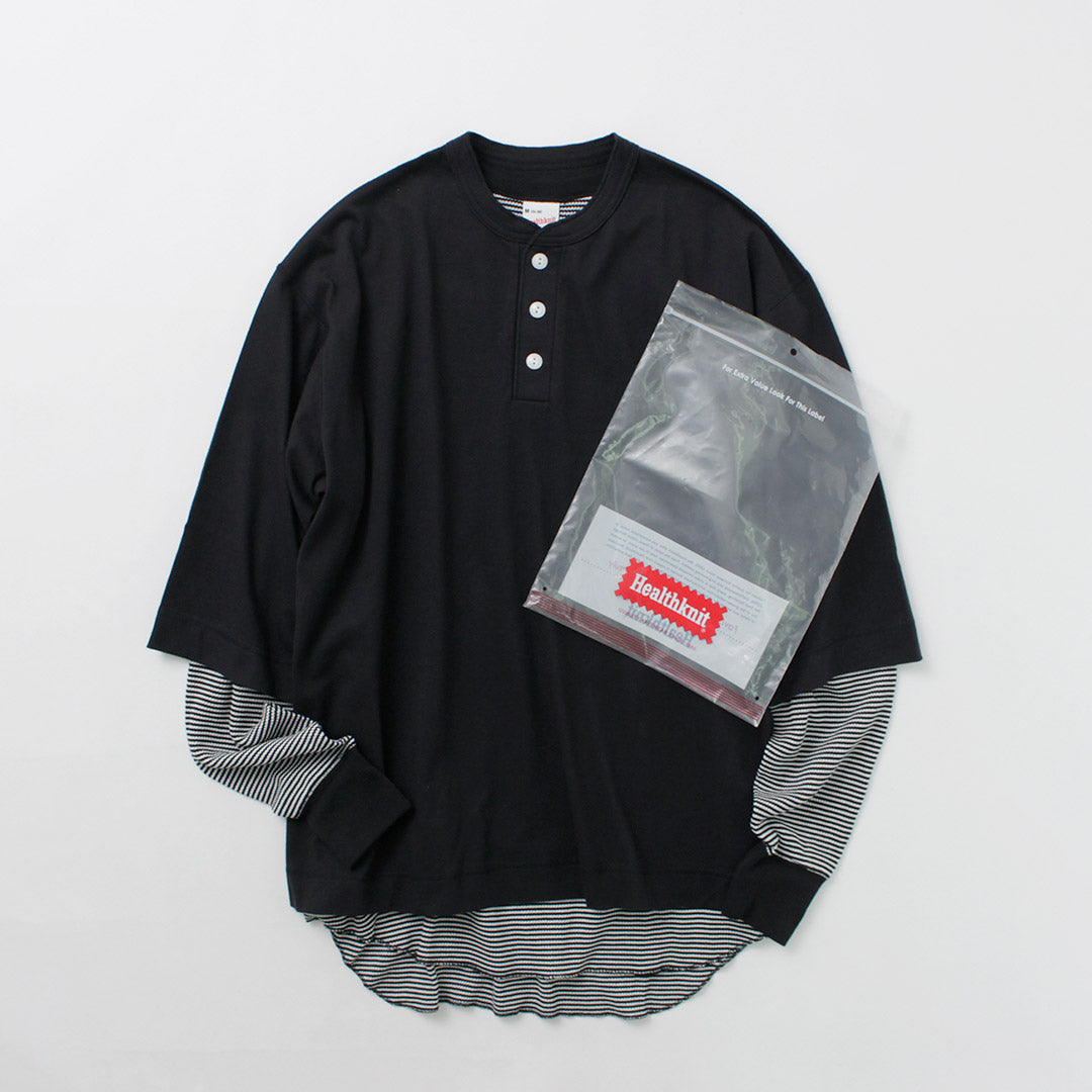 HEALTHKNIT(ヘルスニット)別注 2パックTシャツ 7分袖+ロングスリーブワッフル / メンズ トップス 長袖 カジュアル 2Pack 3/4 sleeve+L/S waffle Layerd Tee