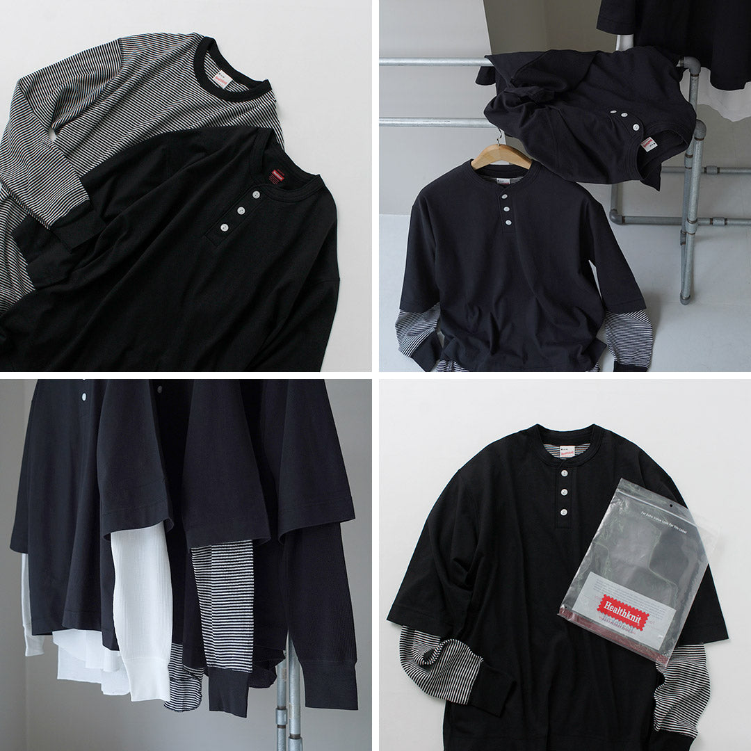 HEALTHKNIT(ヘルスニット)別注 2パックTシャツ 7分袖+ロングスリーブワッフル / メンズ トップス 長袖 カジュアル 2Pack 3/4 sleeve+L/S waffle Layerd Tee