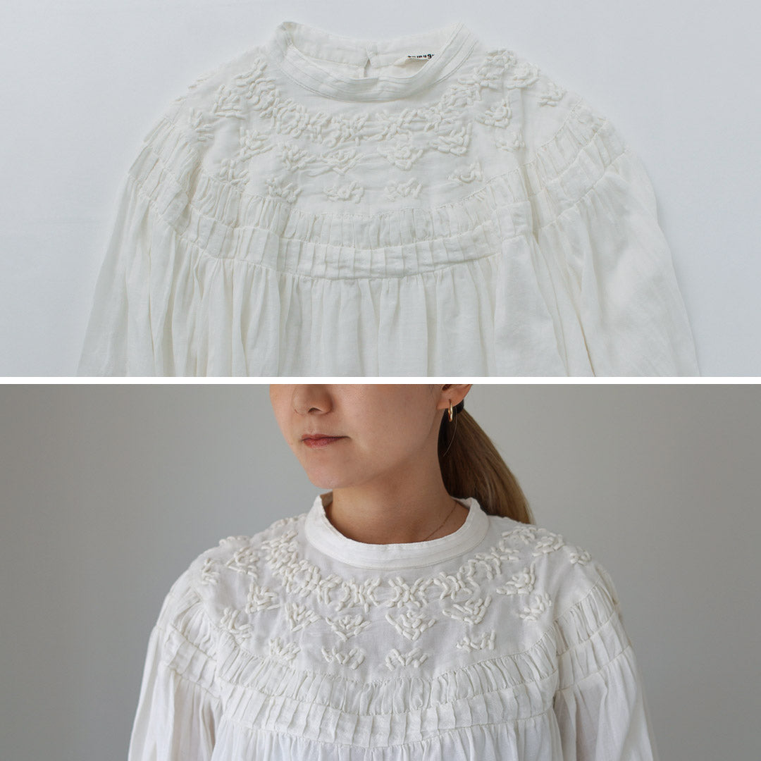 【30%OFF】TUMUGU(ツムグ) ハンド刺繍 コットンモス プルオーバー