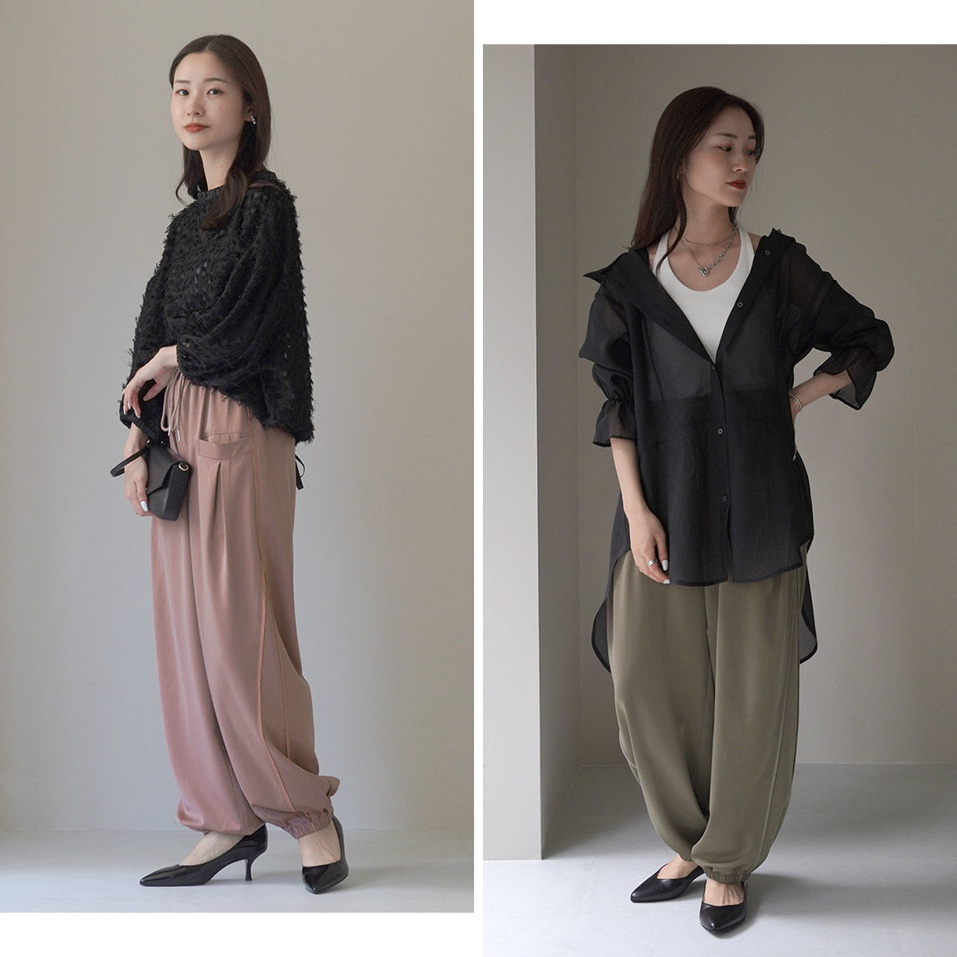 【30%OFF】CYAN TOKYO(シアン トーキョー) ワッシャーライン サテン ジョグパンツ