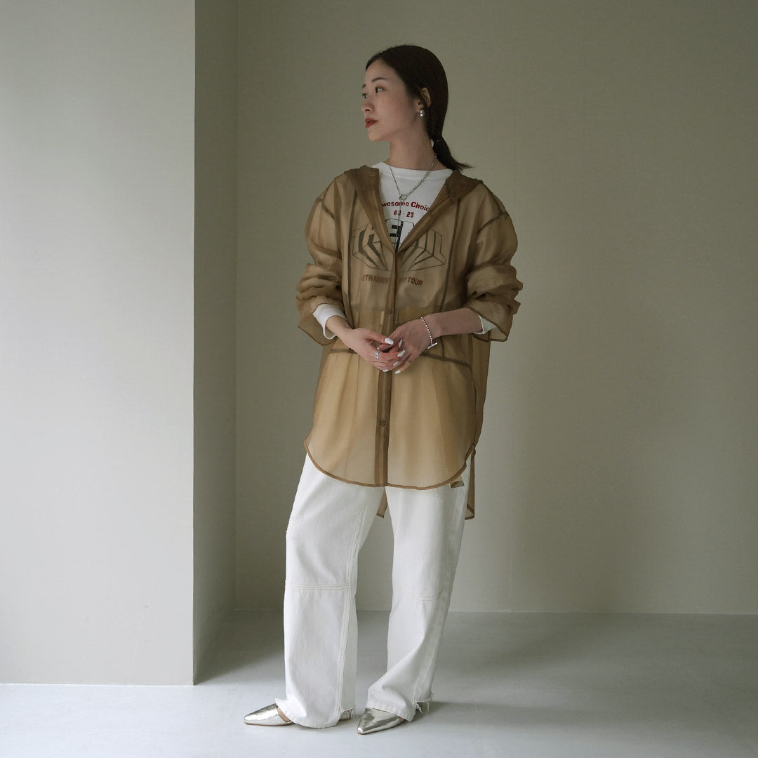 【30%OFF】CYAN TOKYO(シアン トーキョー) ソフトオーガンジー シャツ フーディー