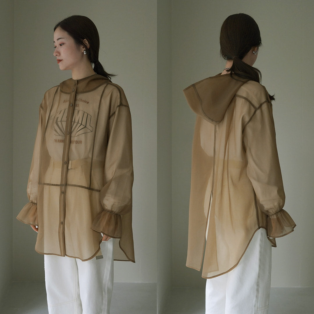 【30%OFF】CYAN TOKYO(シアン トーキョー) ソフトオーガンジー シャツ フーディー