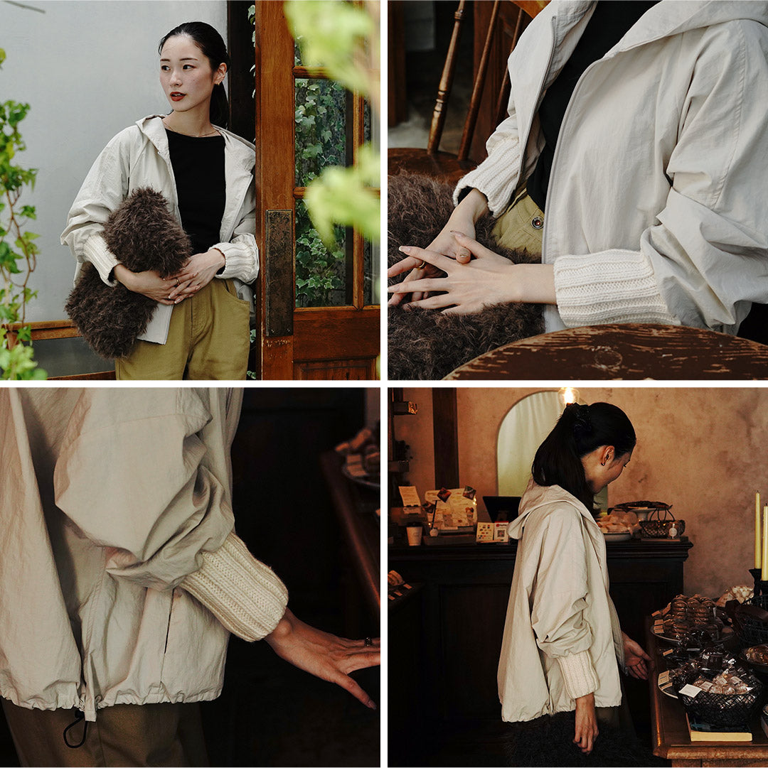 【30%OFF】MAO MADE(マオメイド) ヴィンテージウェザー ニットリブ フードジャケット