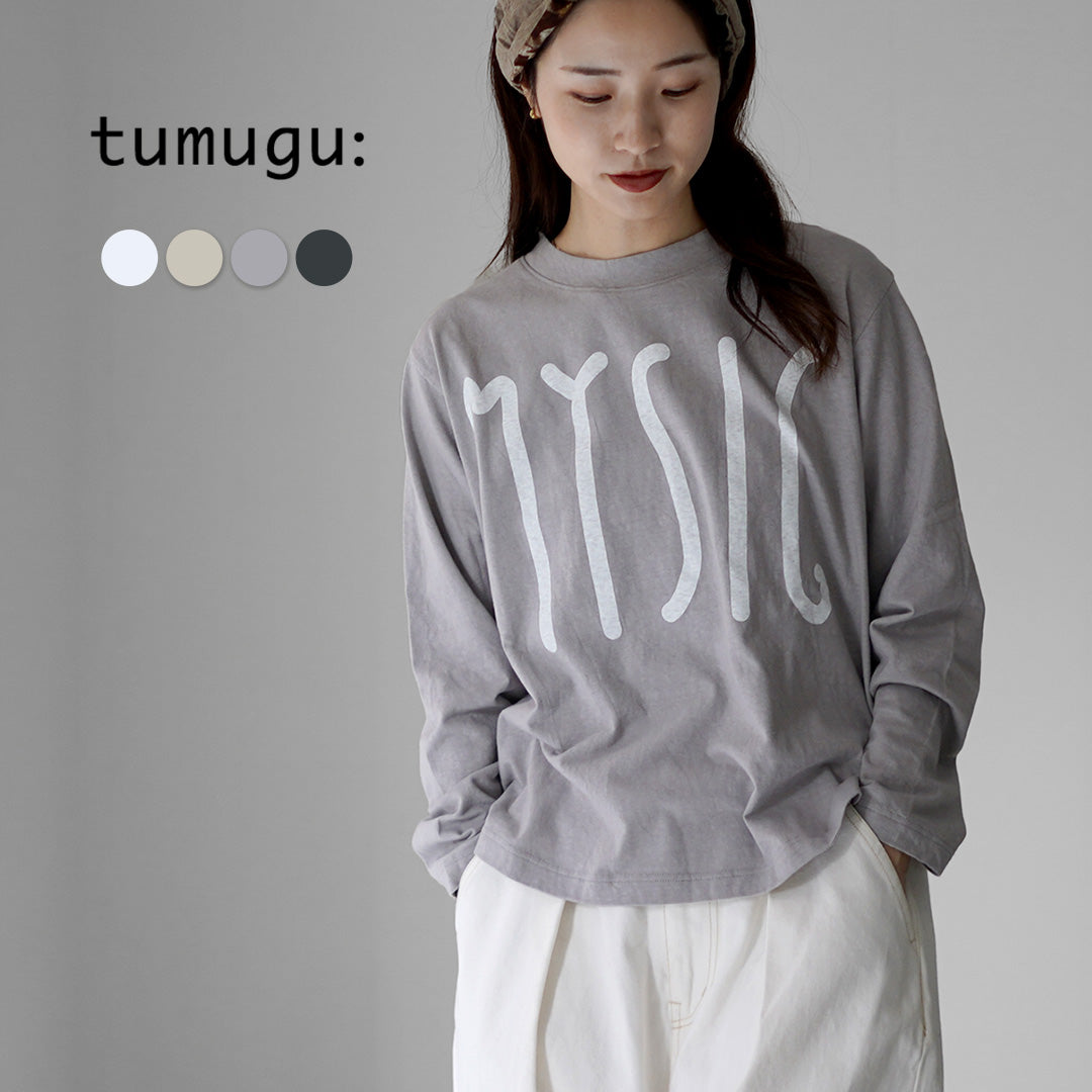 【30%OFF】TUMUGU(ツムグ) ラフィ天竺2 プリント長袖T クルーネック MYSIG