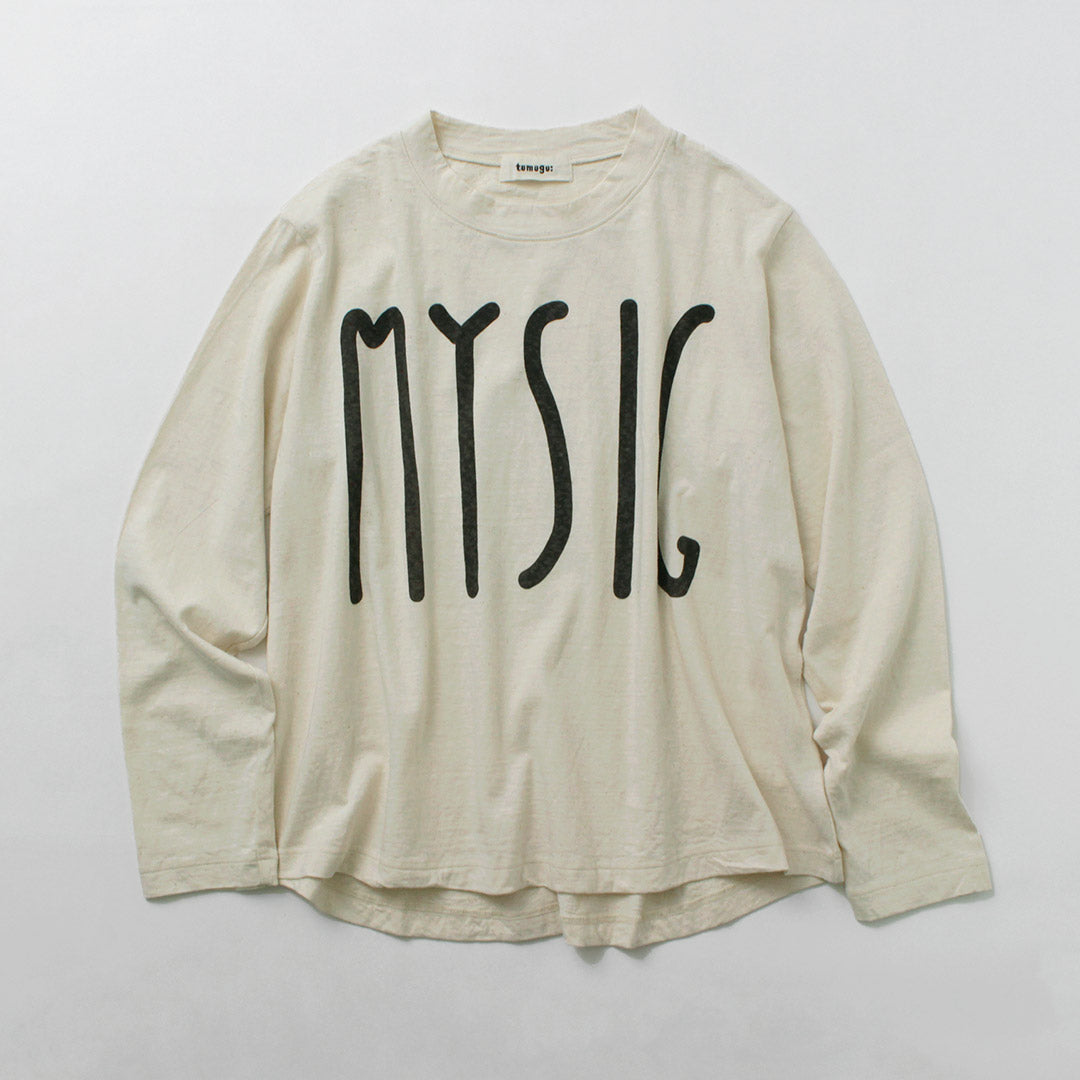 【30%OFF】TUMUGU(ツムグ) ラフィ天竺2 プリント長袖T クルーネック MYSIG