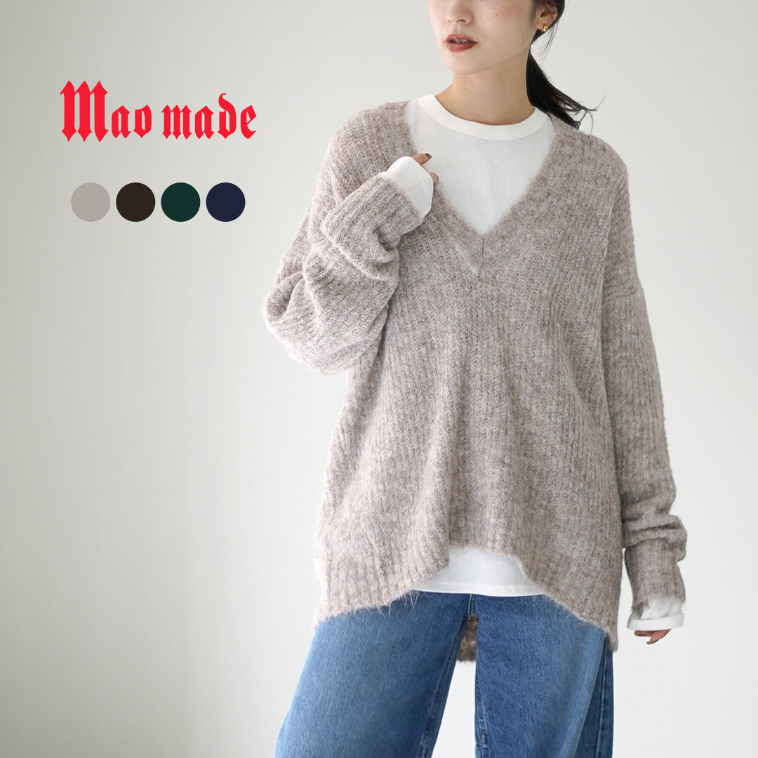 【30%OFF】MAO MADE(マオメイド) フェザーヤーン ディープVネック ニット