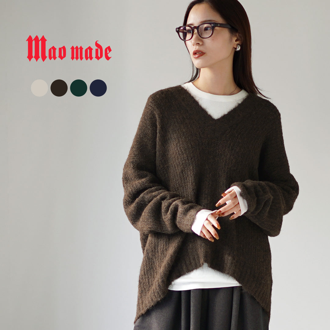 【50%OFF】MAO MADE(マオメイド) フェザーヤーン ディープVネック ニット