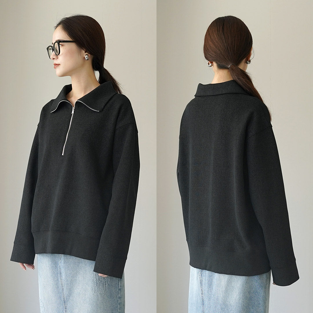 YENN(イェン)フェイデット リブ ハーフジップ プルオーバー
