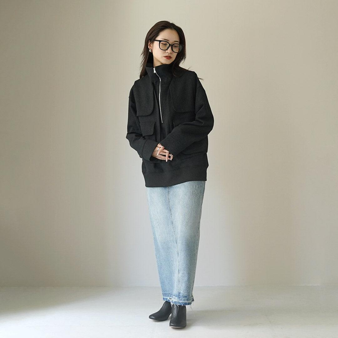 YENN(イェン)フェイデット リブ ハーフジップ プルオーバー