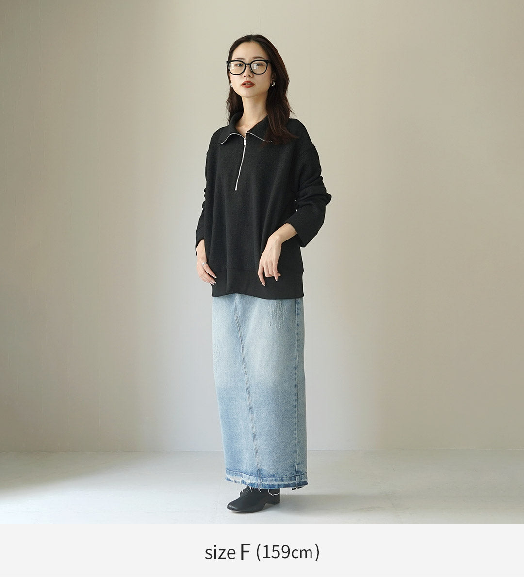 YENN(イェン)フェイデット リブ ハーフジップ プルオーバー