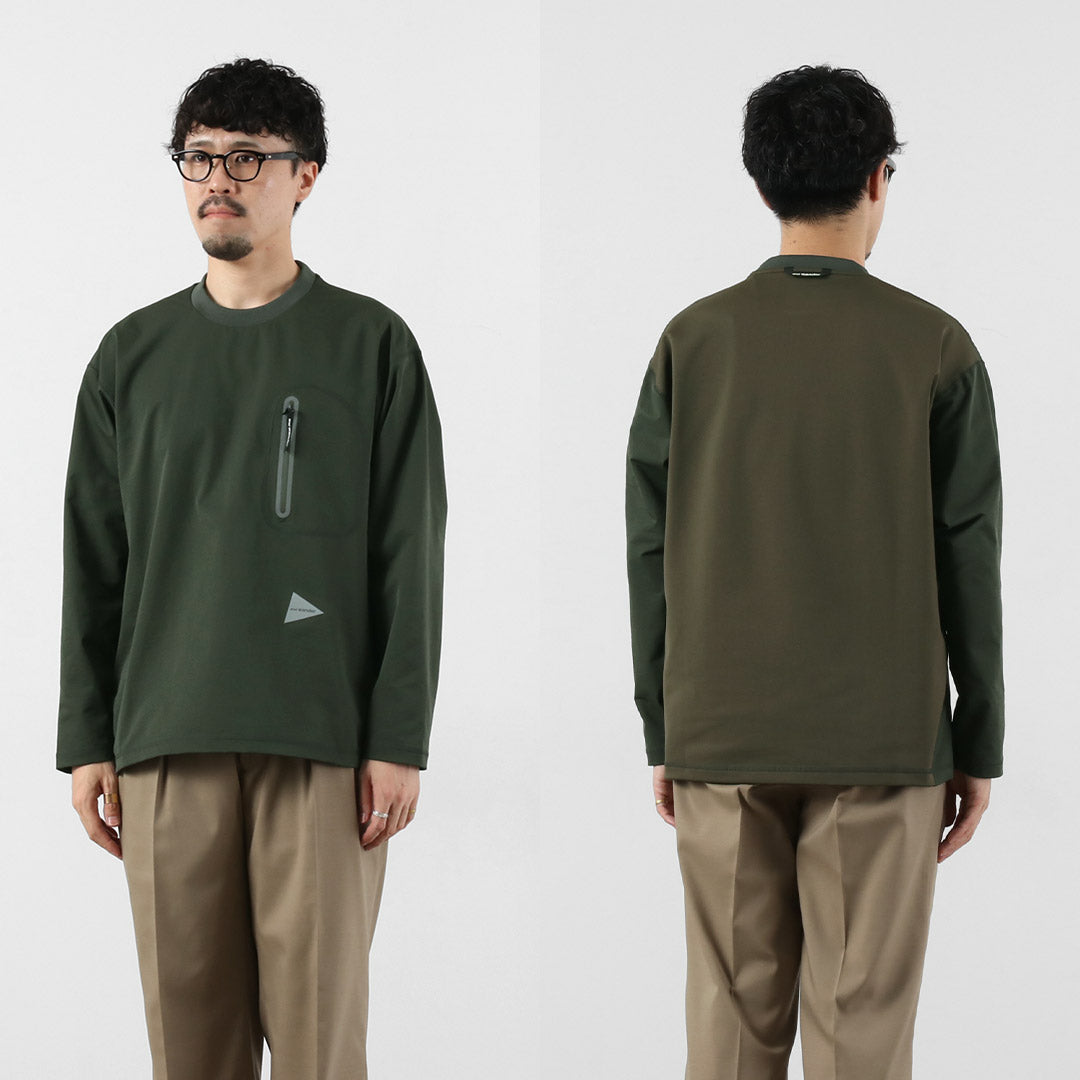 AND WANDER(アンドワンダー) ハイブリッド ウォーム ポケット ロングスリーブTシャツ
