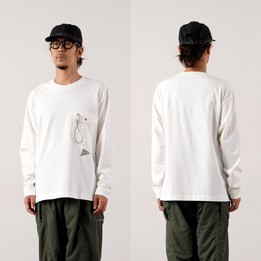 AND WANDER(アンドワンダー) ヘビーコットン ポケット ロングスリーブTシャツ