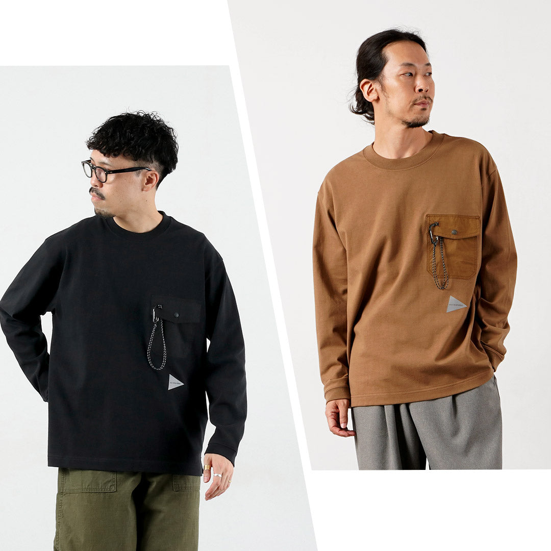 AND WANDER(アンドワンダー) ヘビーコットン ポケット ロングスリーブTシャツ